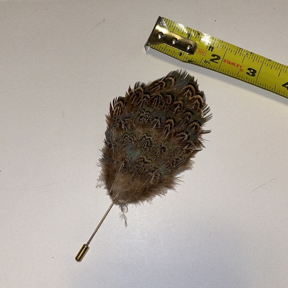 Vintage Blue and Brown Feather Hat / Scarf Pin - Picture 5 of 6
